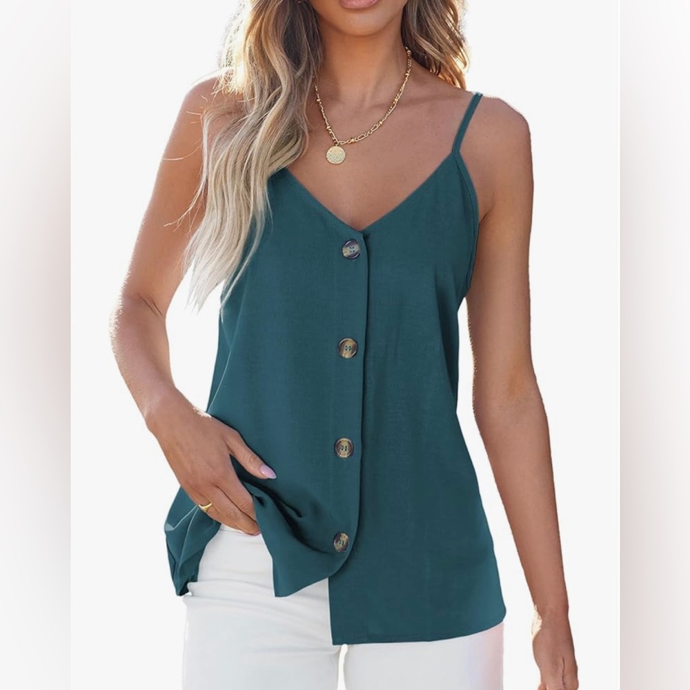 Peacock Blue Button Down Tank Top Large Like New